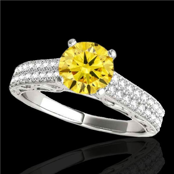 1.41 ctw Certified SI Intense Yellow Diamond Antique Ring 10k White Gold - REF-197W8H