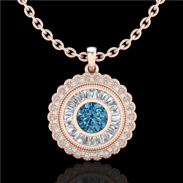 2.11 ctw Fancy Intense Blue Diamond Art Deco Necklace 18k Rose Gold - REF-227N3F