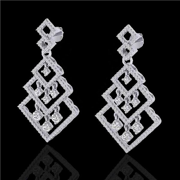 3 ctw Micro Pave VS/SI Diamond Earrings Dangling 14k White Gold - REF-290H9R