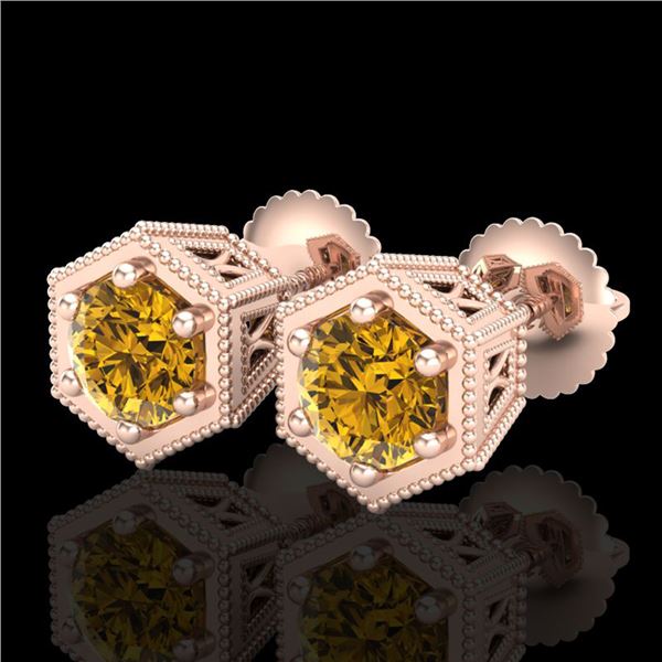 1.15 ctw Intense Fancy Yellow Diamond Art Deco Earrings 18k Rose Gold - REF-138H2R