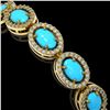Image 3 : 11.40 ctw Turquoise & Diamond Micro Pave Halo Bracelet 10k Yellow Gold - REF-227H8R