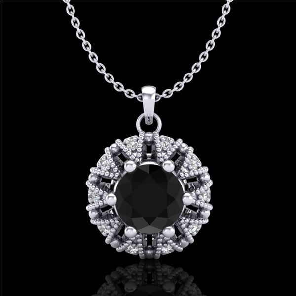 1.2 ctw Fancy Black Diamond Art Deco Micro Pave Necklace 18k White Gold - REF-82A8N