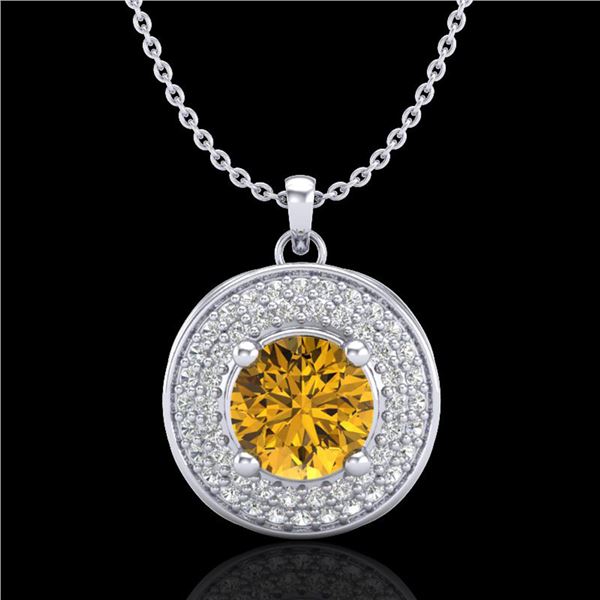1.25 ctw Intense Fancy Yellow Diamond Art Deco Necklace 18k White Gold - REF-161Y8X