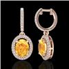 Image 2 : 3.50 ctw Citrine & Micro Pave VS/SI Diamond Earrings 14k Rose Gold - REF-83N6F