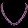 Image 1 : 76.69 ctw Amethyst & Diamond Micro Pave Halo Necklace 10k Rose Gold - REF-711F3M