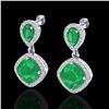 Image 1 : 7 ctw Emerald & Micro Pave VS/SI Diamond Earrings Designer 10k White Gold - REF-118H2R