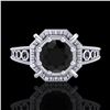 Image 2 : 1 ctw Fancy Black Diamond Engagment Art Deco Ring 18k White Gold - REF-100W2H