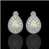 Image 1 : 7.88 ctw Certified Opal & Diamond Victorian Earrings 14K White Gold - REF-244Y2X