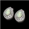 Image 2 : 7.88 ctw Certified Opal & Diamond Victorian Earrings 14K White Gold - REF-244Y2X