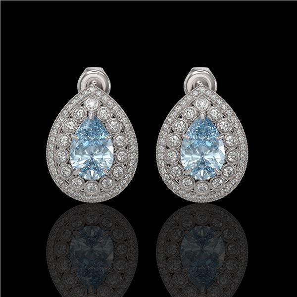7.15 ctw Aquamarine & Diamond Victorian Earrings 14K White Gold - REF-285W8H