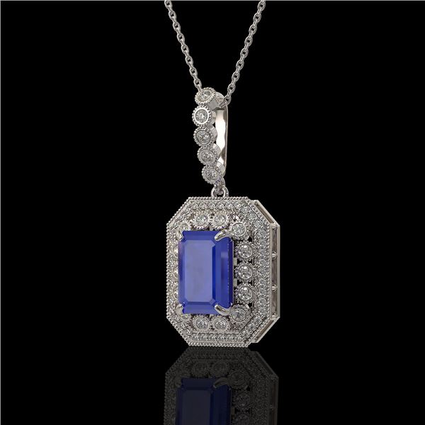7.18 ctw Sapphire & Diamond Victorian Necklace 14K White Gold - REF-172W8H