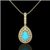Image 2 : 3.97 ctw Turquoise & Diamond Victorian Necklace 14K Yellow Gold - REF-125K6Y