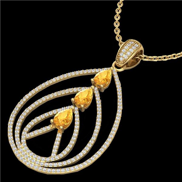 2 ctw Citrine & Micro Pave VS/SI Diamond Necklace 18k Yellow Gold - REF-163H6R