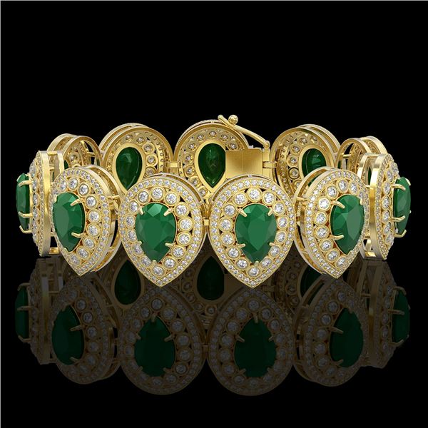 56.04 ctw Emerald & Diamond Victorian Bracelet 14K Yellow Gold - REF-1745N5F