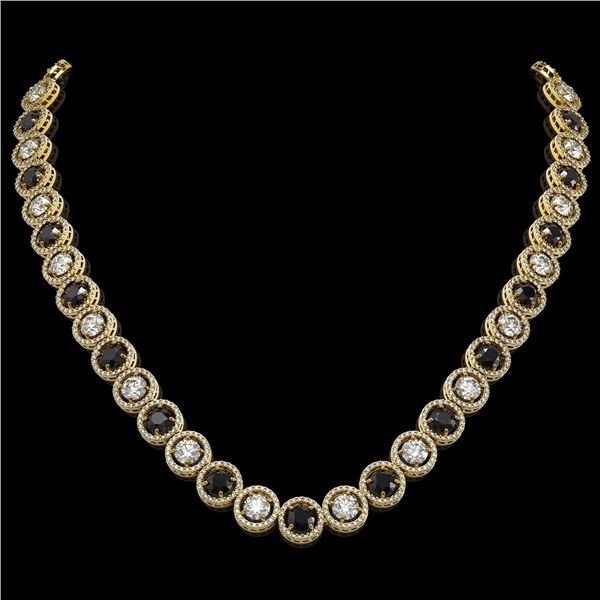 32.10 ctw Black & Diamond Micro Pave Necklace 18K Yellow Gold - REF-2386A4N
