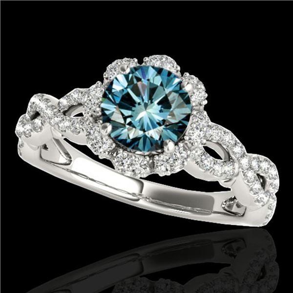 1.69 ctw SI Certified Fancy Blue Diamond Halo Ring 10k White Gold - REF-141Y3X