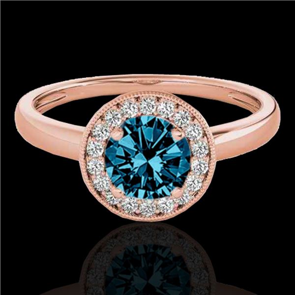 1.15 ctw SI Certified Fancy Blue Diamond Halo Ring 10k Rose Gold - REF-132F3M