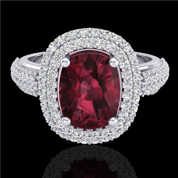 3.10 ctw Garnet & Micro Pave VS/SI Diamond Certified Ring 10k White Gold - REF-100N2F