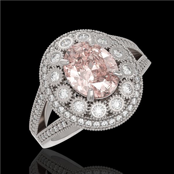 3.95 ctw Certified Morganite & Diamond Victorian Ring 14K White Gold - REF-176R8K