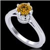 Image 1 : 1.14 ctw Intense Fancy Yellow Diamond Art Deco Ring 18k White Gold - REF-218A2N