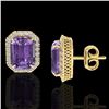 Image 2 : 9.40 ctw Amethyst & Micro Pave VS/SI Diamond Earrings 18k Yellow Gold - REF-77N8F