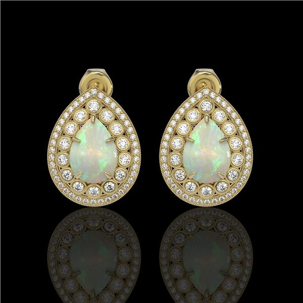 7.88 ctw Certified Opal & Diamond Victorian Earrings 14K Yellow Gold - REF-244F2M