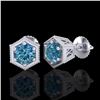 Image 2 : 1.15 ctw Fancy Intense Blue Diamond Art Deco Earrings 18k White Gold - REF-127N3F