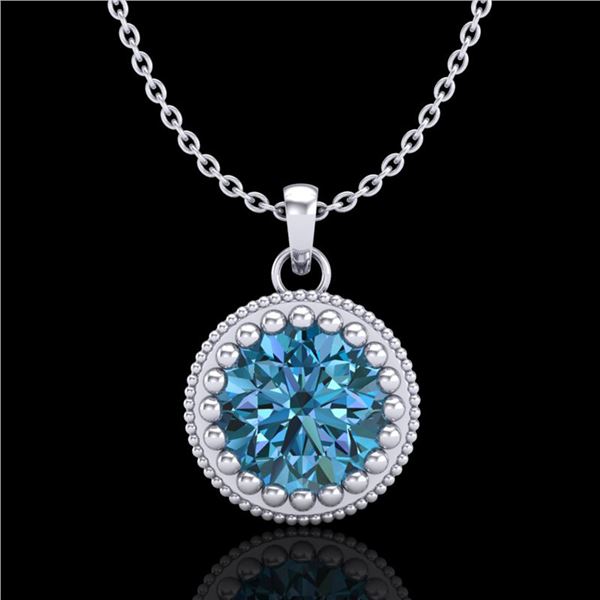 1 ctw Intense Blue Diamond Art Deco Stud Necklace 18k White Gold - REF-158M2G