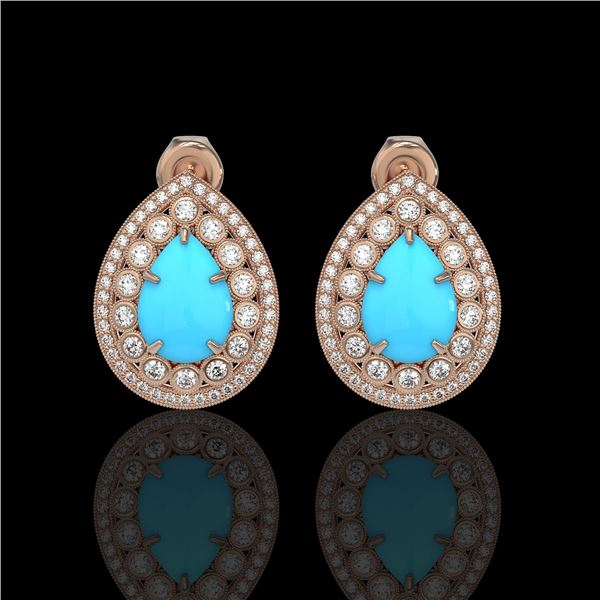 7.54 ctw Turquoise & Diamond Victorian Earrings 14K Rose Gold - REF-218N2F