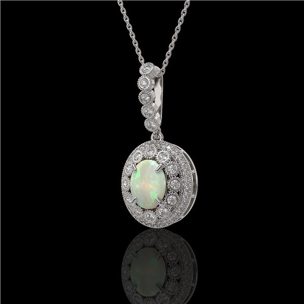3.9 ctw Certified Opal & Diamond Victorian Necklace 14K White Gold - REF-139M8G