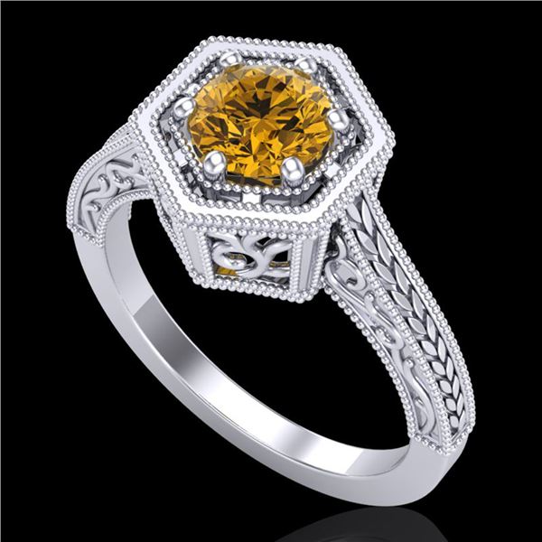 0.77 ctw Intense Fancy Yellow Diamond Art Deco Ring 18k White Gold - REF-145G5W