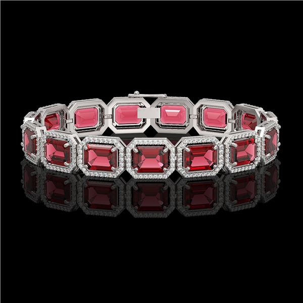 36.51 ctw Tourmaline & Diamond Micro Pave Halo Bracelet 10k White Gold - REF-1181H8R