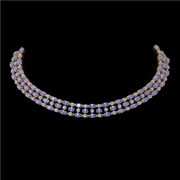 58.85 ctw Tanzanite & Diamond Necklace 10K Rose Gold - REF-709H3R