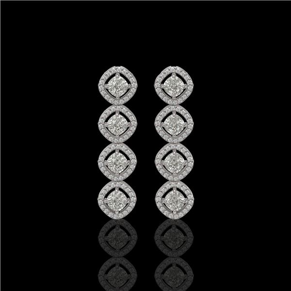 3.84 ctw Cushion Cut Diamond Micro Pave Earrings 18K White Gold - REF-337A5N