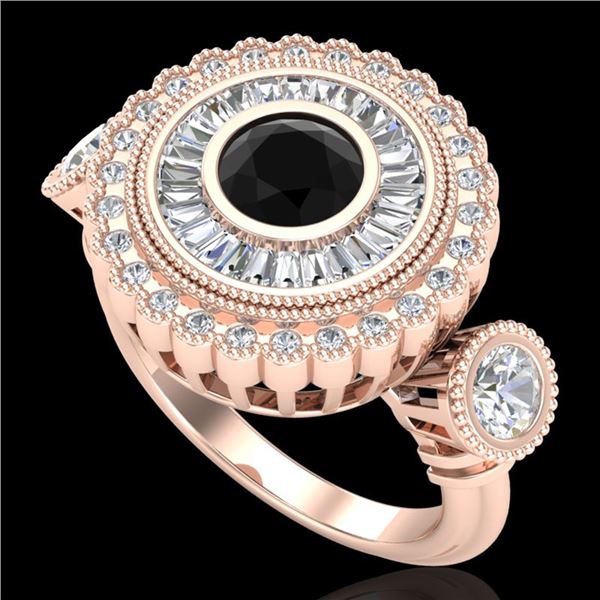2.62 ctw Fancy Black Diamond Art Deco 3 Stone Ring 18k Rose Gold - REF-254M5G