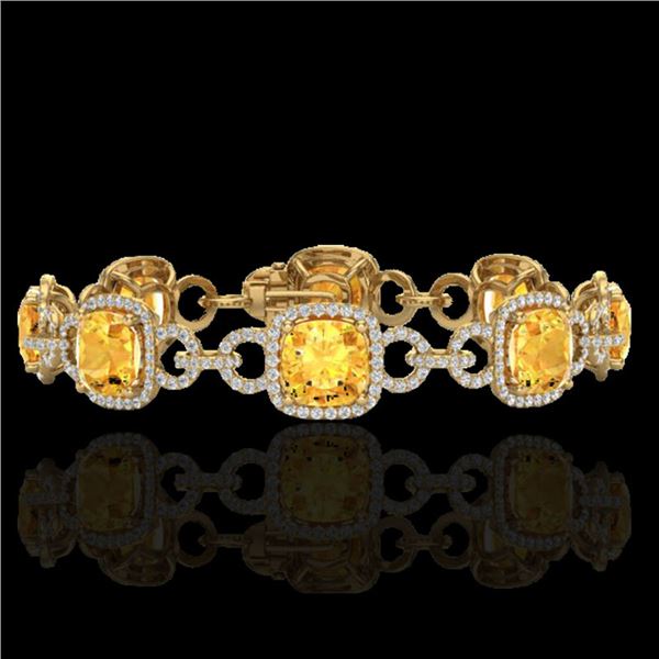 30 ctw Citrine & Micro VS/SI Diamond Certified Bracelet 14k Yellow Gold - REF-368Y9X