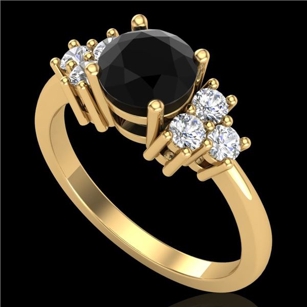 1.25 ctw Fancy Black Diamond Engagment Art Deco Ring 18k Yellow Gold - REF-109F3M