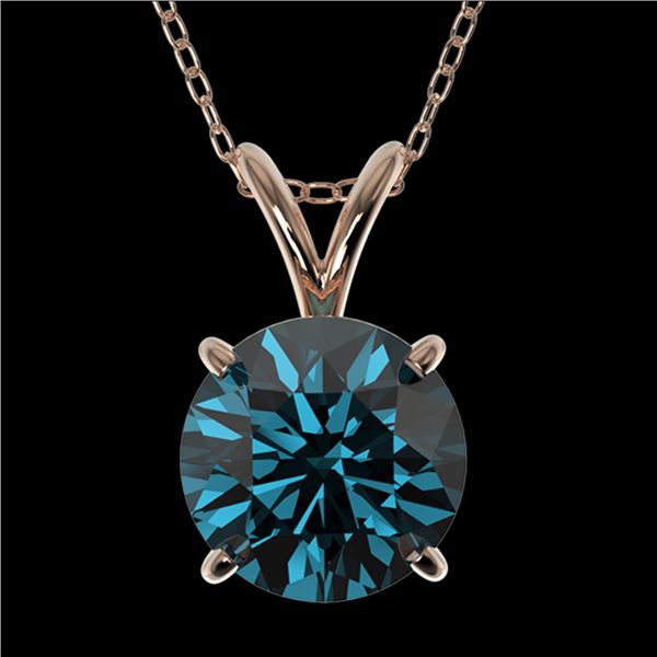1.53 ctw Certified Intense Blue Diamond Necklace 10k Rose Gold - REF-153H4R