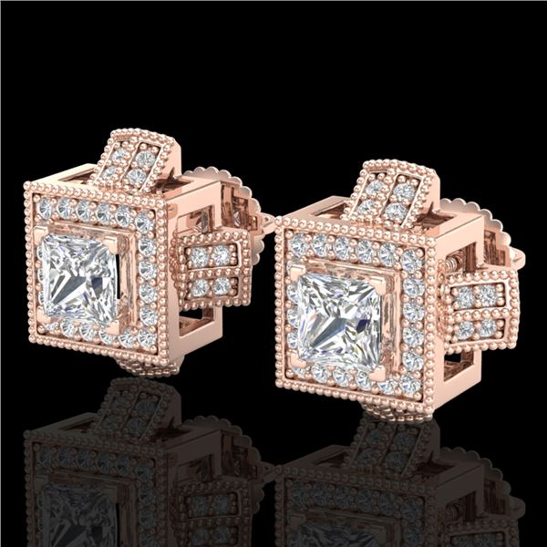 1.73 ctw Princess VS/SI Diamond Micro Pave Stud Earrings 18k Rose Gold - REF-254K5Y