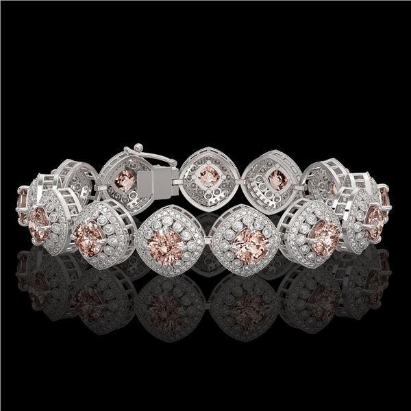 31.35 ctw Morganite & Diamond Victorian Bracelet 14K White Gold - REF-1063K3Y