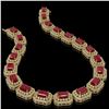 Image 2 : 137.65 ctw Certified Ruby & Diamond Victorian Necklace 14K Yellow Gold - REF-2875R6K