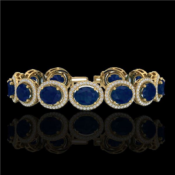 30 ctw Sapphire & Micro Pave VS/SI Diamond Bracelet 10k Yellow Gold - REF-454F5M