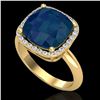 Image 2 : 6 ctw Sapphire & Micro Pave Halo VS/SI Diamond Ring 18k Yellow Gold - REF-77M3G