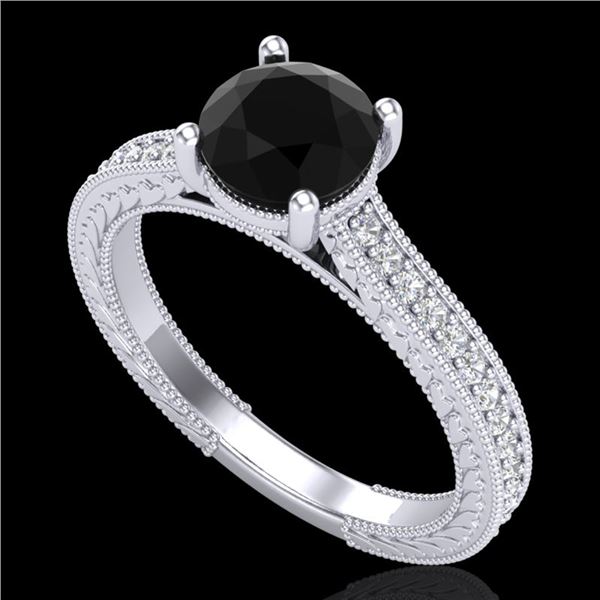 1.45 ctw Fancy Black Diamond Engagment Art Deco Ring 18k White Gold - REF-109G3W