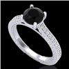 Image 1 : 1.45 ctw Fancy Black Diamond Engagment Art Deco Ring 18k White Gold - REF-109G3W