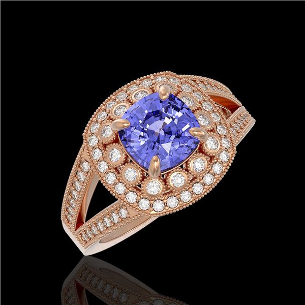 2.74 ctw Certified Tanzanite & Diamond Victorian Ring 14K Rose Gold - REF-101W8H
