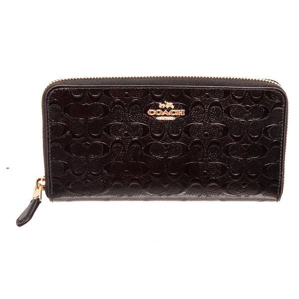 Coach Black Debossed Logo Leather Zippy Wallet