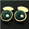 Image 2 : Manfredi 18k Yellow Gold Cabochon Green Chrysoprase & Diamond Men's Cuff Links