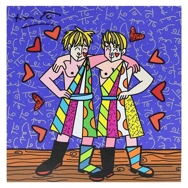 Britto, "Gemini Boys (White)" Hand Signed Limited Edition Giclee on Canvas; Auth