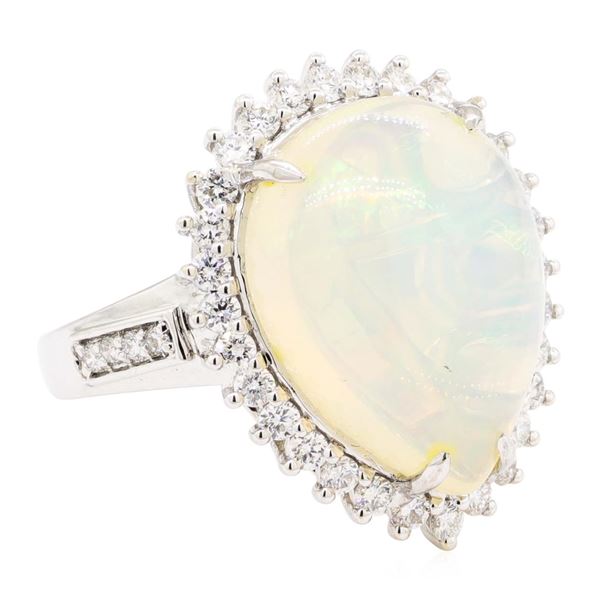 9.12 ctw Cabochon Pear Crystal Opal And Round Brilliant Cut Diamond Ring - 14KT